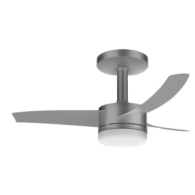 Ventoinha de teto cinzenta metálica com luz integrada e três pás