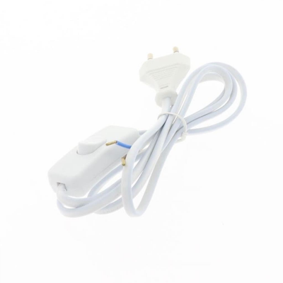 Cabo elétrico branco com ficha europeia e interruptor