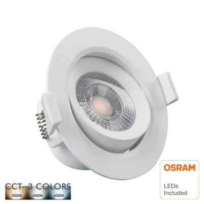 Candeeiro LED embutido redondo branco com LEDs Osram incluidos e amostras de temperatura de cor