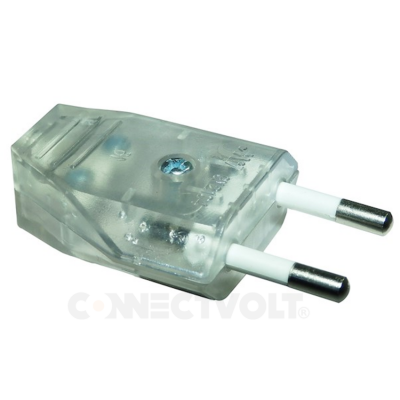 Ficha elétrica de dois pinos com corpo transparente