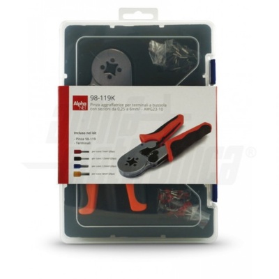 Conjunto de ferramenta para terminais Alpha NET com alças pretas e vermelhas em caixa plástica