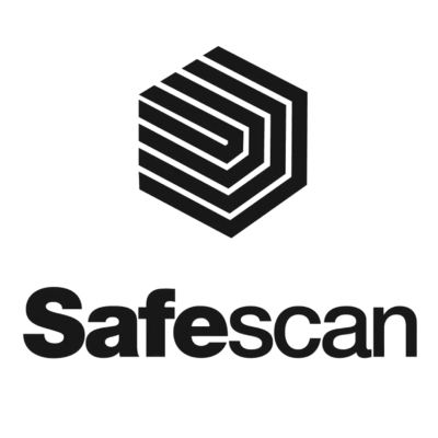 Logótipo preto da Safescan com padrão geométrico