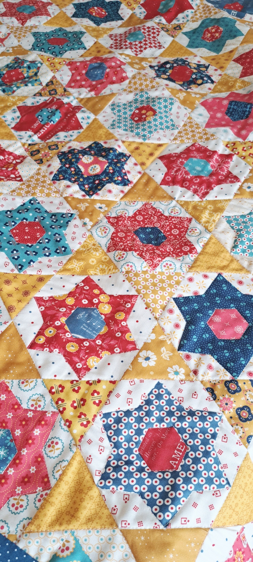 Manta Fake Patchwork Colcha de retalhos colorida com padrão de estrelas em tecido acolchoado