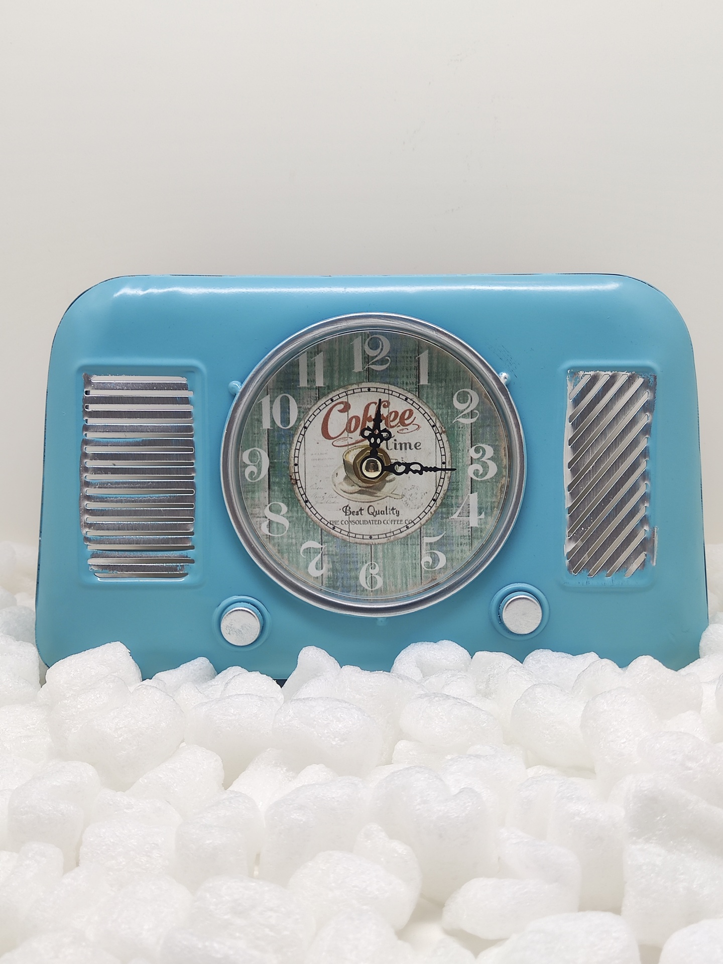 Relógio de estilo vintage azul com mostrador redondo e texto Coffee Time