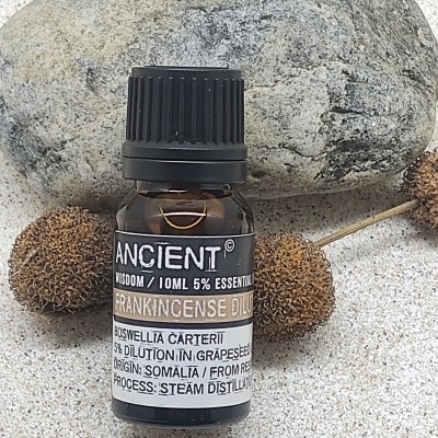 Frasco de óleo essencial de olíbano ANCIENT sobre pedra cinzenta