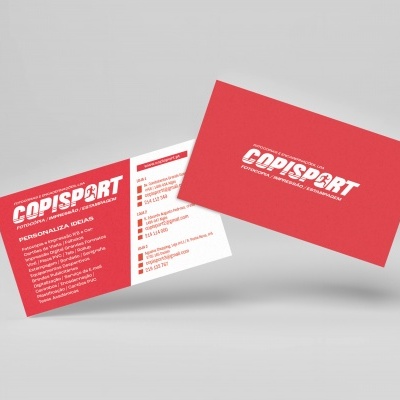 Cartões vermelhos e brancos com texto COPISPORT e informação útil