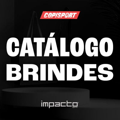 Capa do catálogo de brindes da COPISPORT com fundo preto e texto em branco