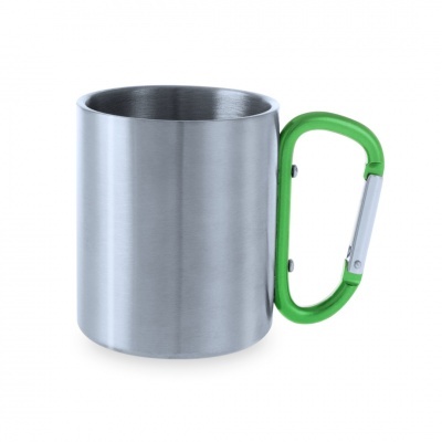 Caneca de metal com pega mosquetão verde