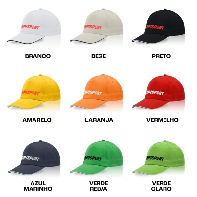 Nove bonés coloridos com logo IMPISPORT