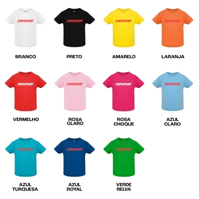 T-shirts CORPSPORT de várias cores alinhadas em fundo branco