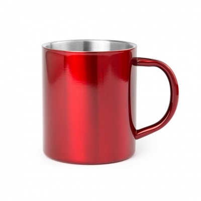 Caneca metálica vermelha com interior em aço inoxidável