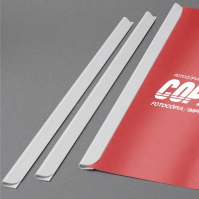 Capa vermelha com lombada branca e texto branco, três tiras brancas, fundo cinzento