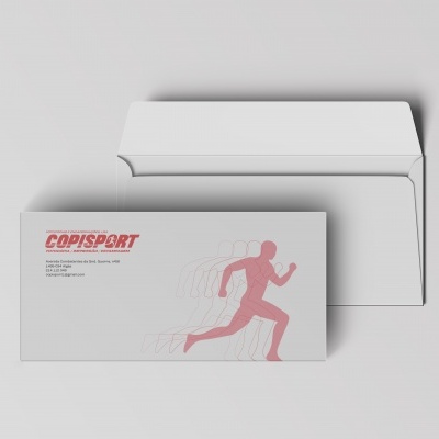 Envelope aberto e fechado com a marca COPISPORT
