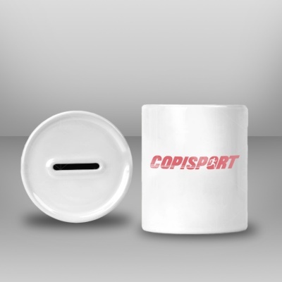 Cofres em cerâmica branca com inscrição COPISPORT a vermelho