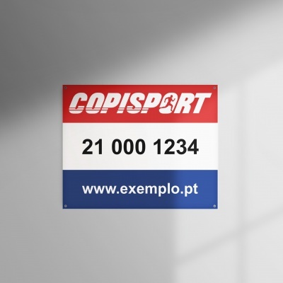 Painel publicitário COPISPORT com número de telefone e endereço web