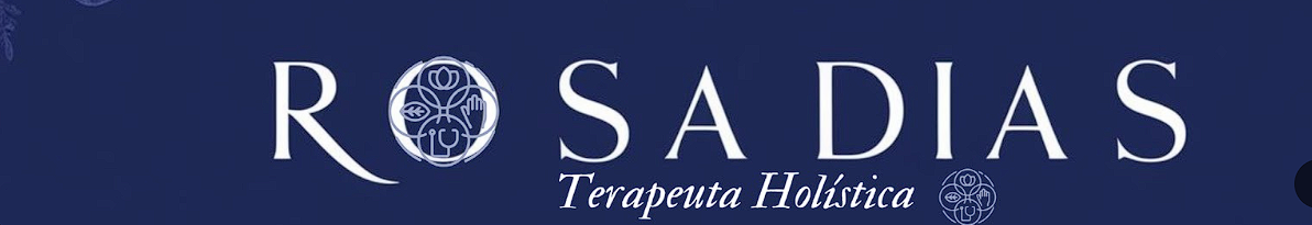 Logótipo com texto ROSADIAS Terapeuta Holística em azul e branco