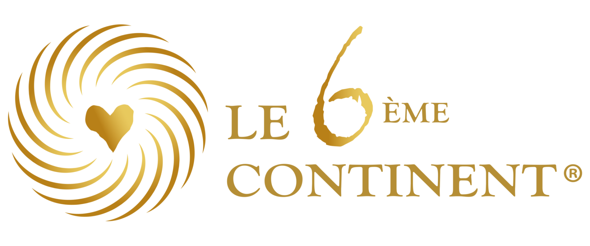 Logótipo dourado LE 6 ÈME CONTINENT ® com padrão circular e coração no centro