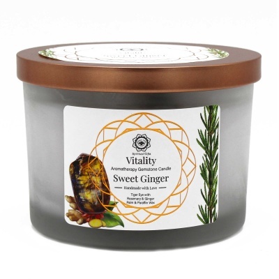 Vela aromática Vitality Sweet Ginger em frasco de vidro com tampa bronze