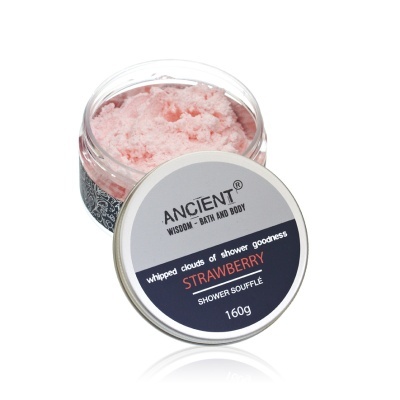 Pote de mousse de banho cor-de-rosa com tampa cinza e texto