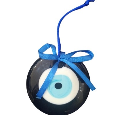 Pendente redondo de vidro com padrão de olho turco em azul, branco e preto