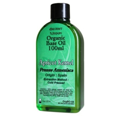 Frasco verde com óleo orgânico de caroço de damasco 100ml