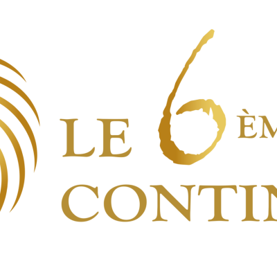 Logótipo dourado LE 6 ÈME CONTINENT ® com padrão circular e coração no centro