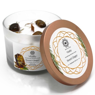 Vela aromática Sweet Ginger em recipiente de vidro com tampa castanha