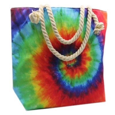Saco tote tie-dye colorido com alças de corda