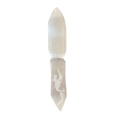 Cristal branco alongado com gravura de dragão