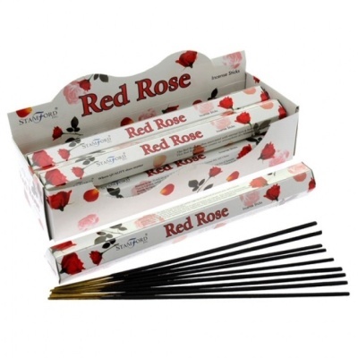 Caixa e varetas de incenso Red Rose com decoração de rosas vermelhas e rosas