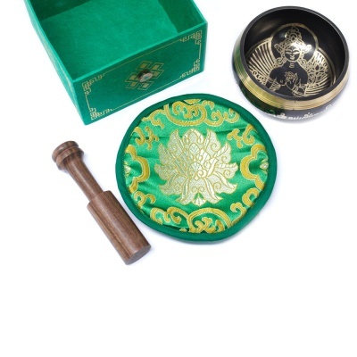 Conjunto de tigela tibetana com almofada, malho e caixa verde