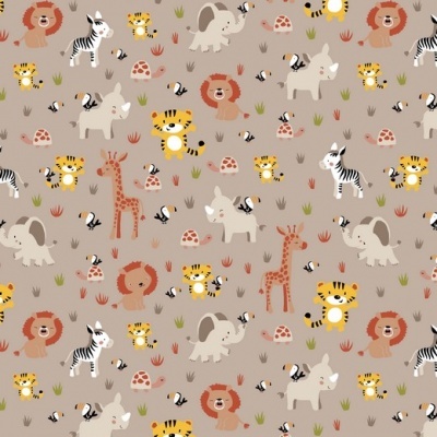 Padrão infantil de animais da selva sobre fundo castanho claro