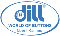 Logótipo dill WORLD OF BUTTONS Made in Germany em azul