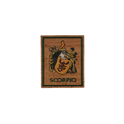 Patch bordado retangular com escudo heráldico e a palavra SCORPIO
