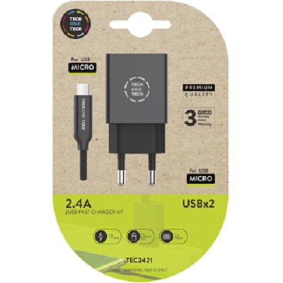 Carregador Duplo USB + Cabo Micro-USB 1m