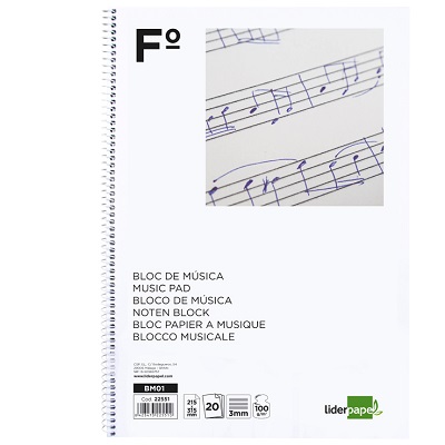 Caderno Musica Folio c/ Espiral 20 fls