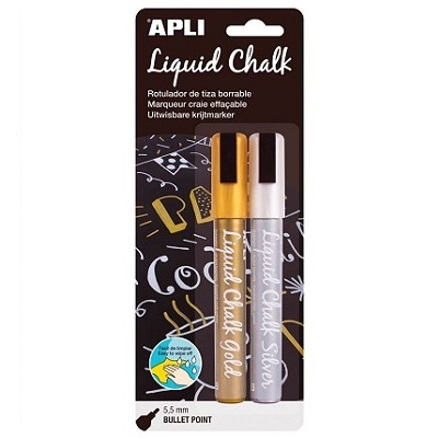 Marcador Giz Liquido APLI Prata + Ouro (2 un)