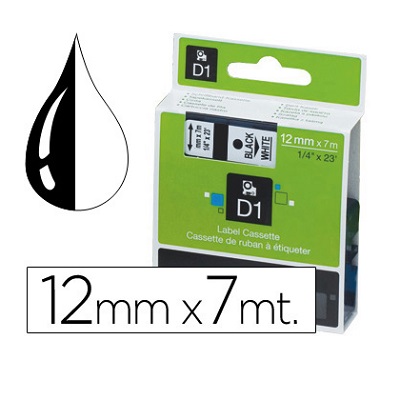 Fita Dymo 12mmx7m Preto/Branco D1