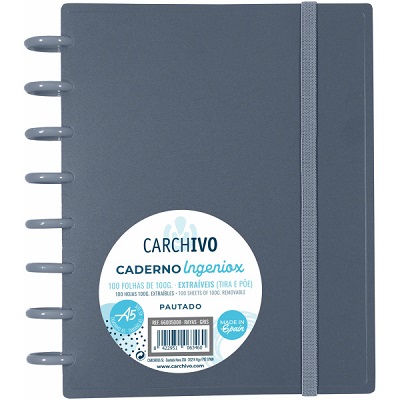 Caderno Ingeniox A5 Pautado 100fls Cinza
