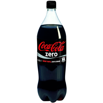 Garrafa de Coca-Cola Zero preta com rótulo preto e vermelho