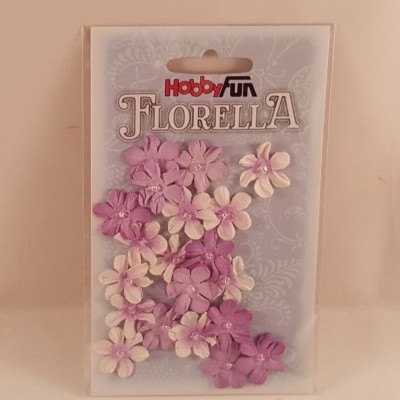 Pacote de flores decorativas lilás e branco da marca HobbyFun Florella