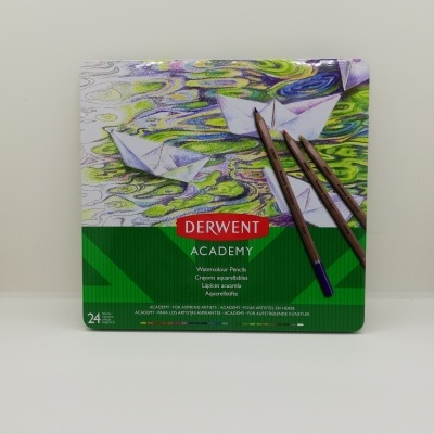 Estojo verde e colorido de lápis de aguarela Derwent Academy com 24 cores