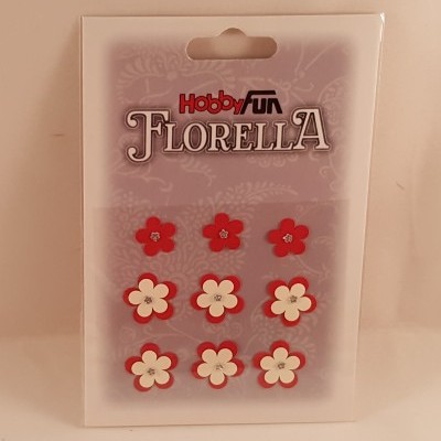 Conjunto de botões decorativos em forma de flores vermelho e branco da Hobby Fun Florella