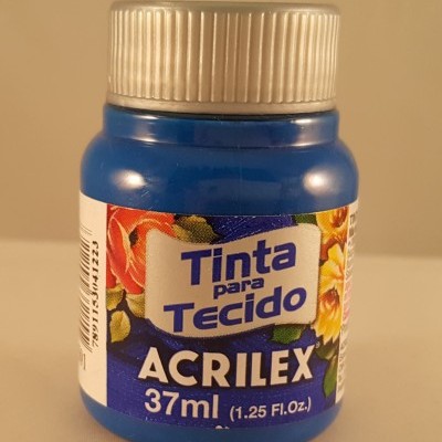 Frasco de tinta para tecido Acrilex 37ml com tampa prateada