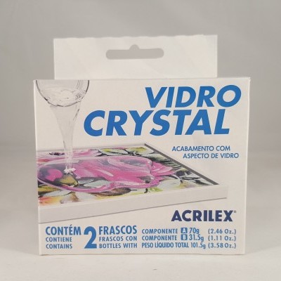 Embalagem de produto Vidro Crystal da marca Acrilex em branco e azul