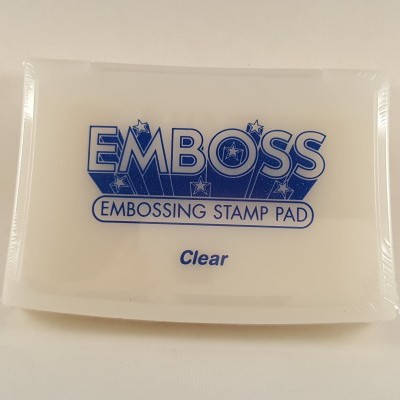 Almofada para carimbo de embossing EMBOSS branca com texto azul