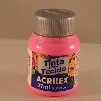Frasco rosa de tinta para tecido Acrilex 37 ml com tampa prateada