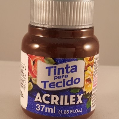 Frasco de tinta para tecido da marca Acrilex com tampa prata e rótulo colorido
