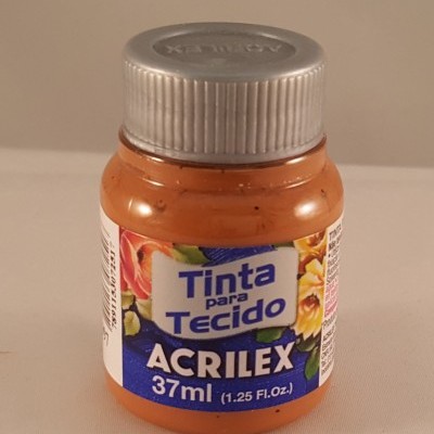 Frasco pequeno de tinta para tecido Acrilex laranja 37 ml com tampa prateada