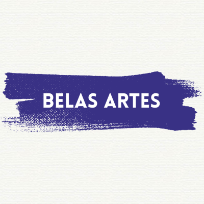 Fundo branco com tinta azul e texto BELAS ARTES